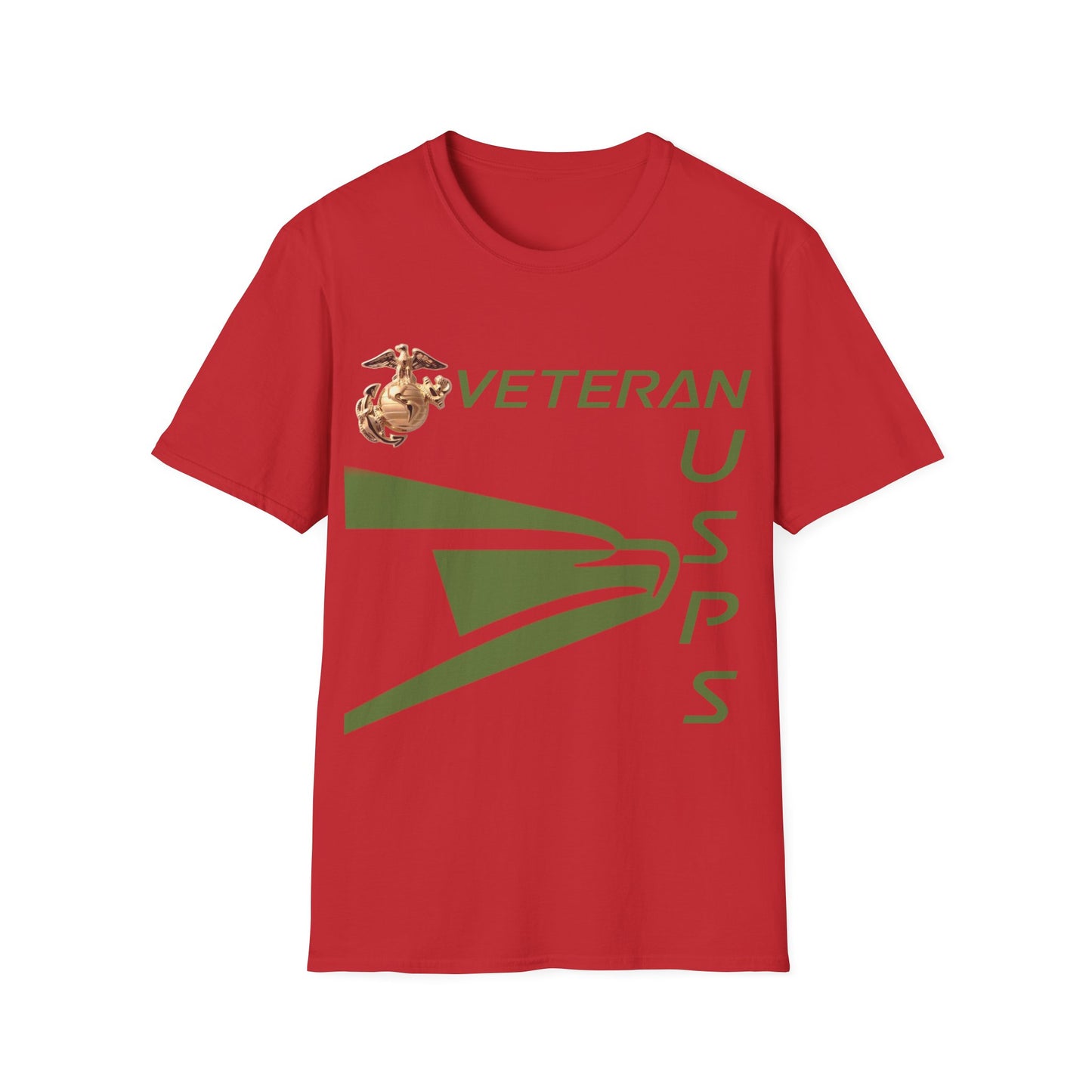 Postal Worker USPS Marine Coprs Vet Olive Green Unisex Softstyle T-Shirt