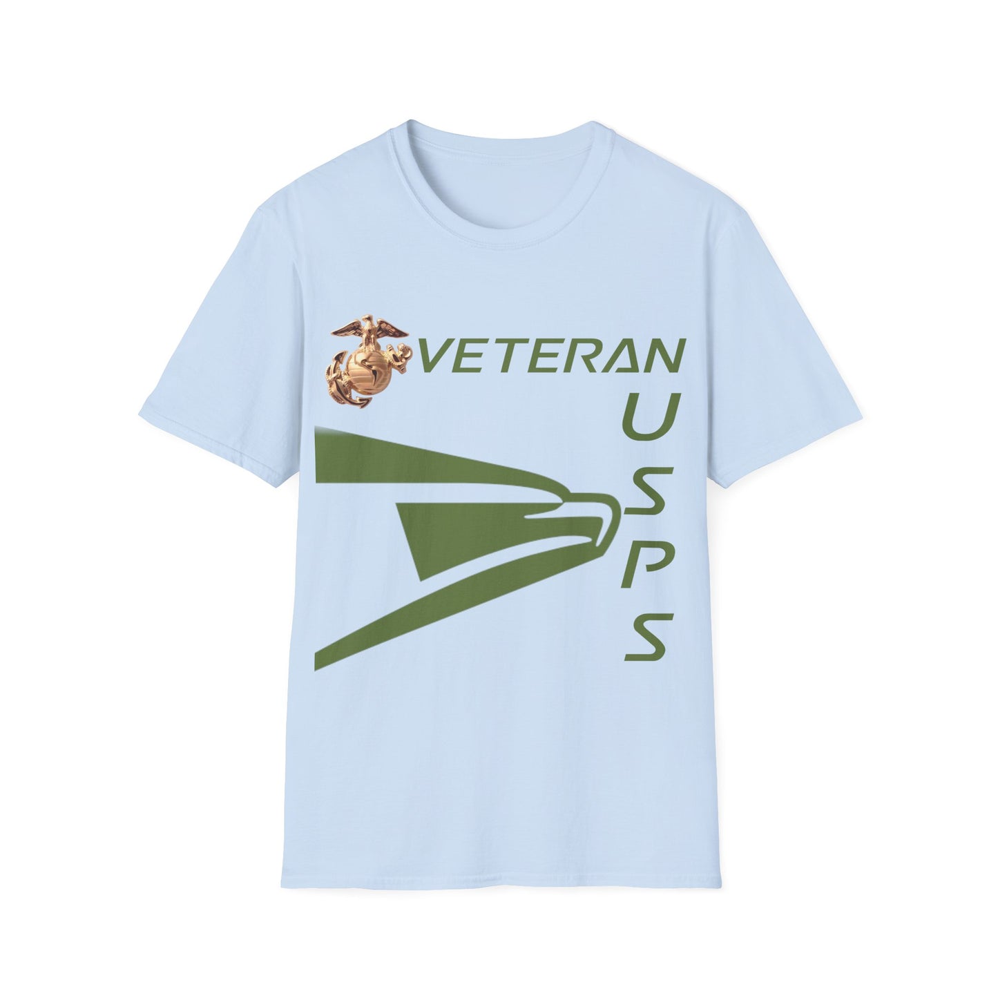 Postal Worker USPS Marine Coprs Vet Olive Green Unisex Softstyle T-Shirt