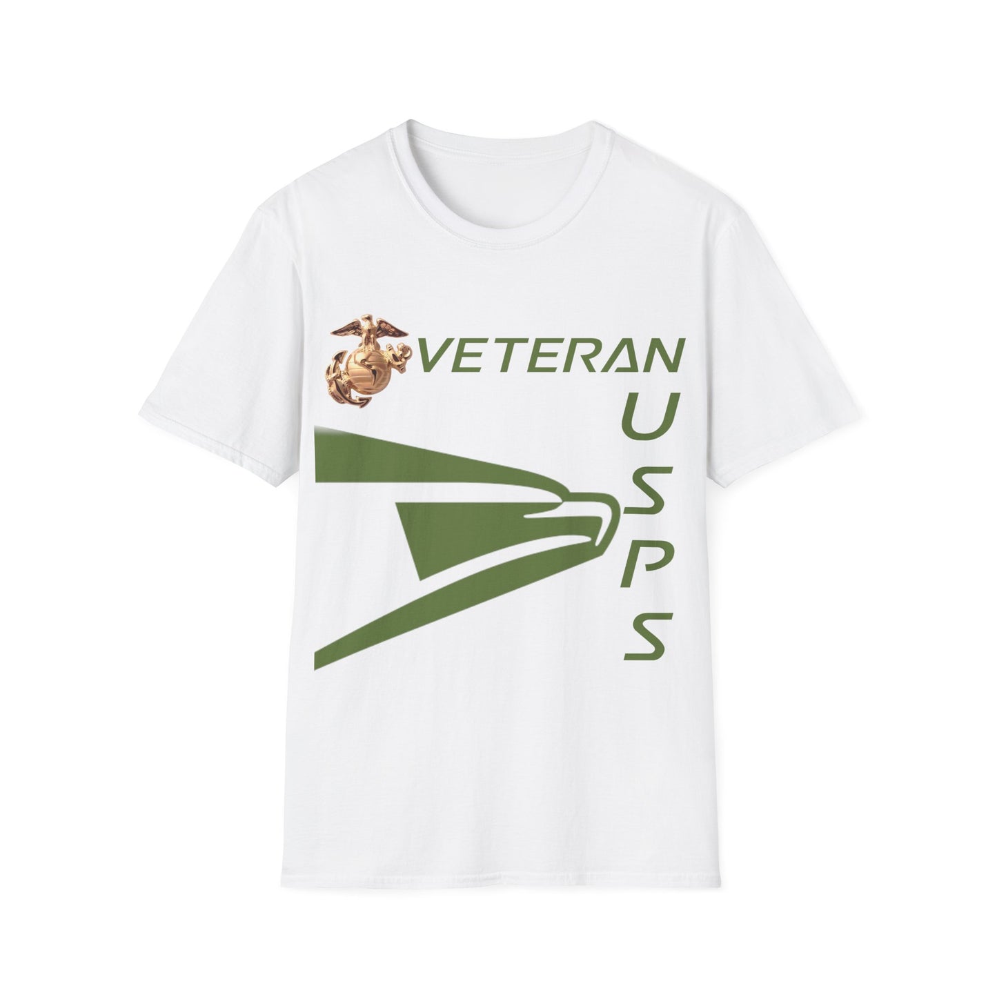 Postal Worker USPS Marine Coprs Vet Olive Green Unisex Softstyle T-Shirt