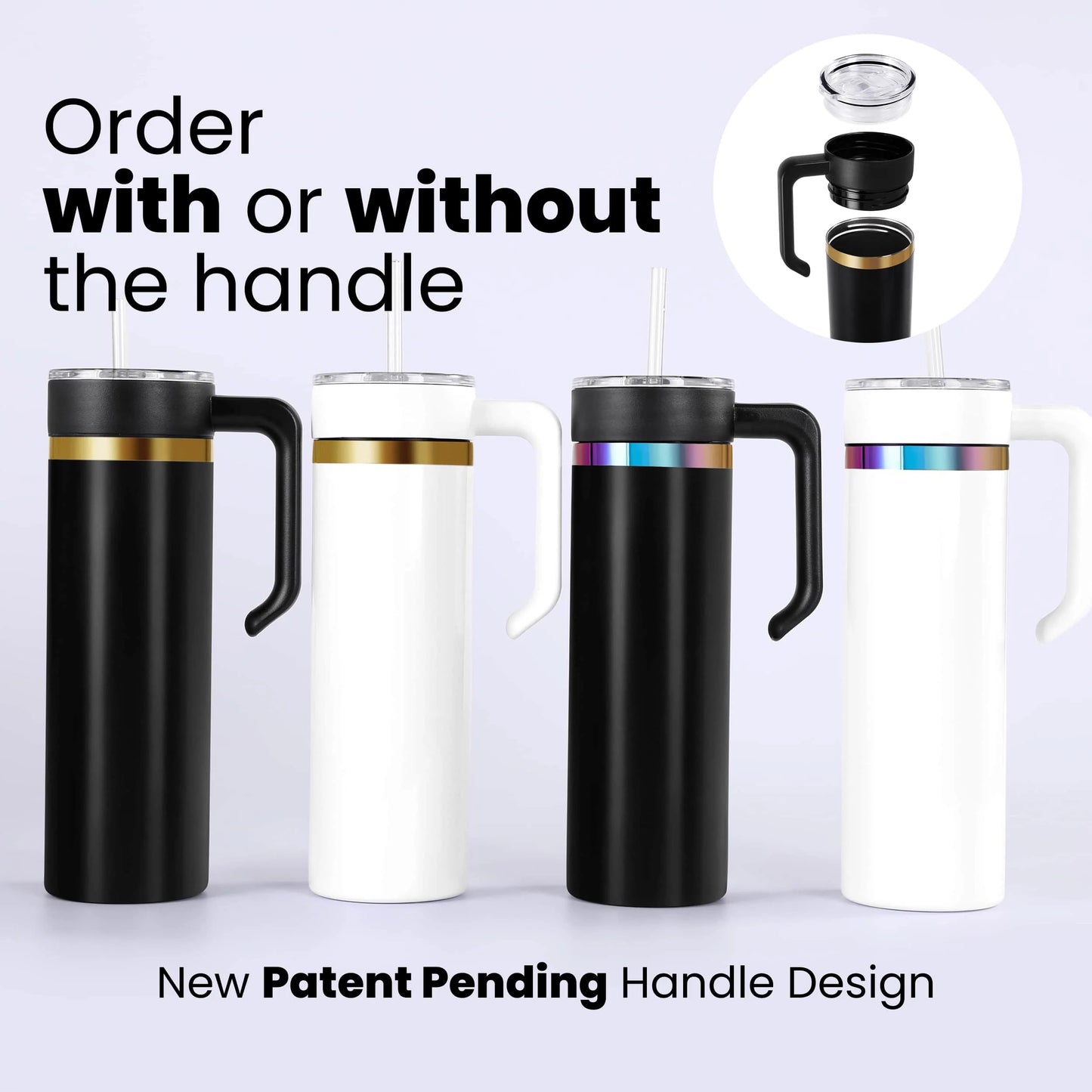 Laser Engraved Personalized 20oz (PLATED) Tumbler With Handle, Lid, & Straw