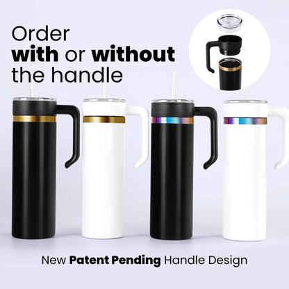 Laser Engraved Personalized 20oz (PLATED) Tumbler With Handle, Lid, & Straw
