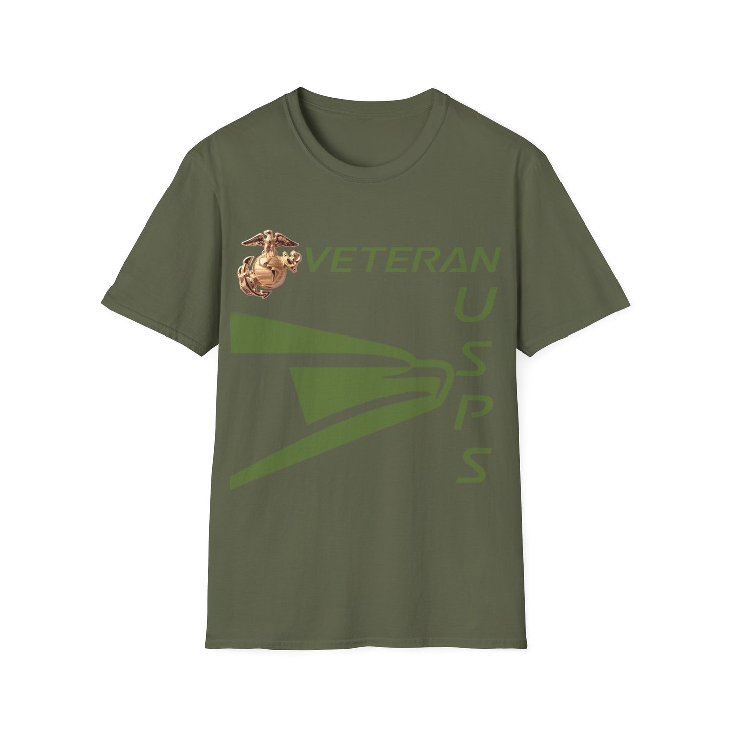 Postal Worker USPS Marine Coprs Vet Olive Green Unisex Softstyle T-Shirt
