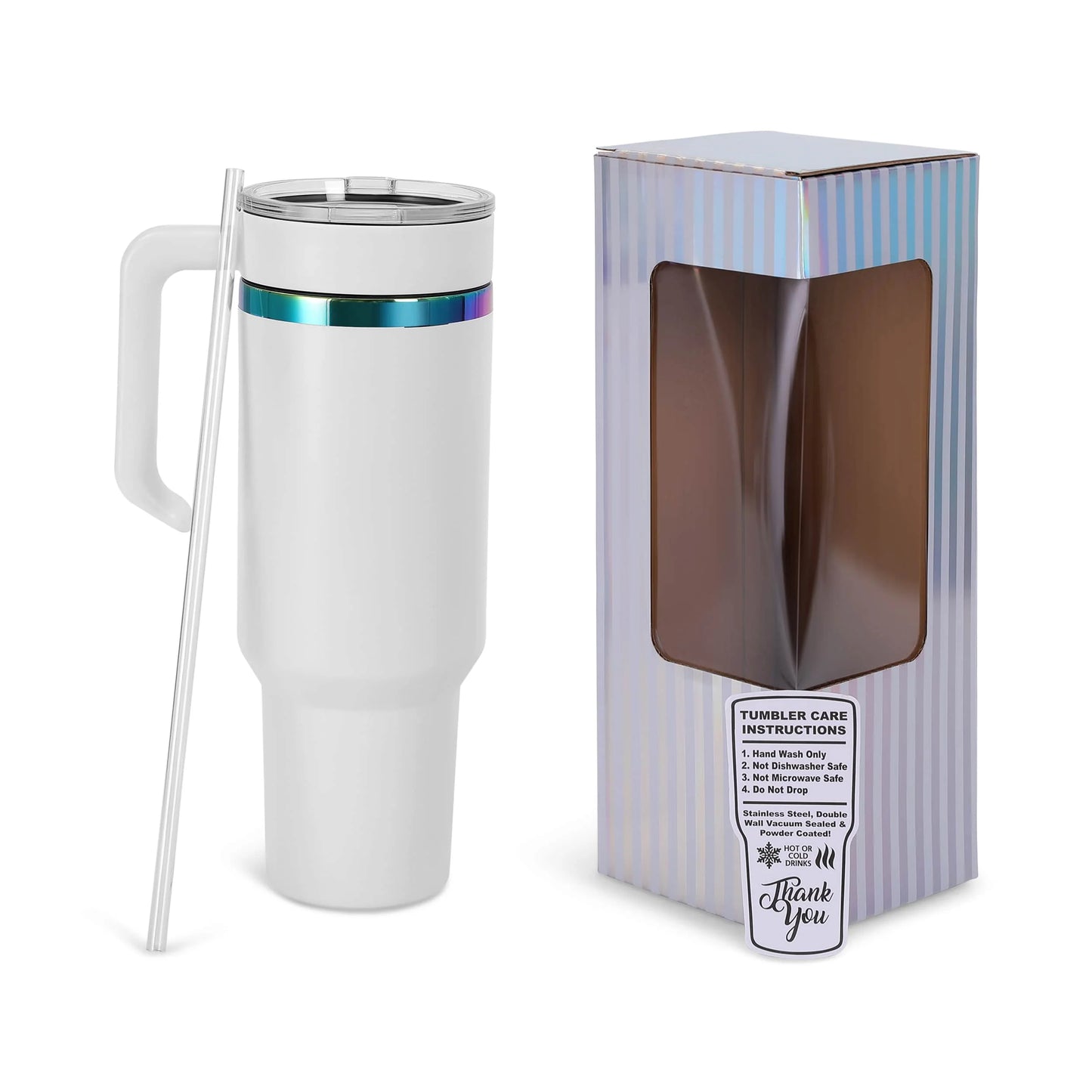 Laser Engraved Personalized 40oz (PLATED) Tumbler With Handle, Lid, & Straw