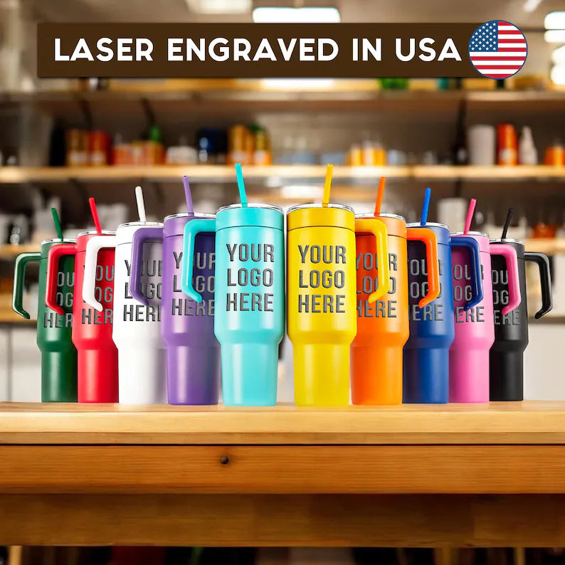 Laser Engraved Personalized 30oz/40oz Tumbler With Handle Lid & Straw