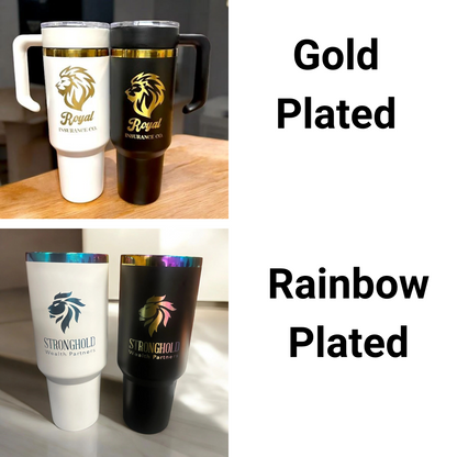 Laser Engraved Personalized 40oz (PLATED) Tumbler With Handle, Lid, & Straw