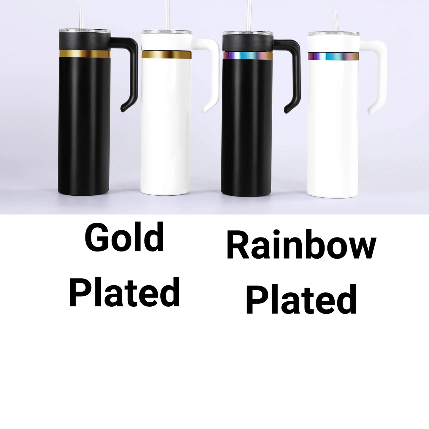 Laser Engraved Personalized 20oz (PLATED) Tumbler With Handle, Lid, & Straw